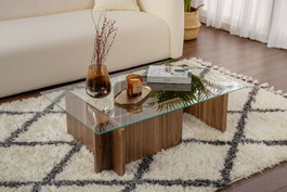 Nordure Flavio Mesa de Centro Nogal con Cristal Templado